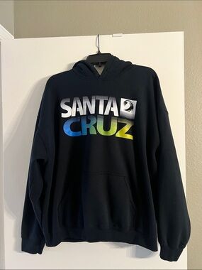 Santa Cruz Skateboards Black Hoodie with Blue-Green-Yellow Gradient Logo